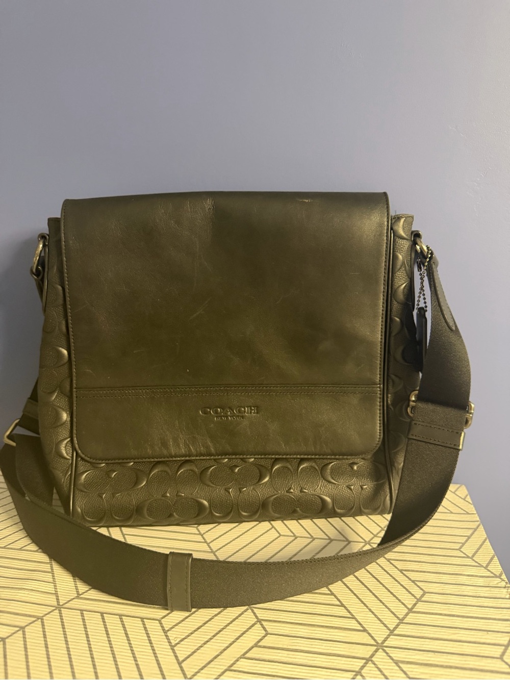Coach Black Leather & Signature Canvas Messenger Bag